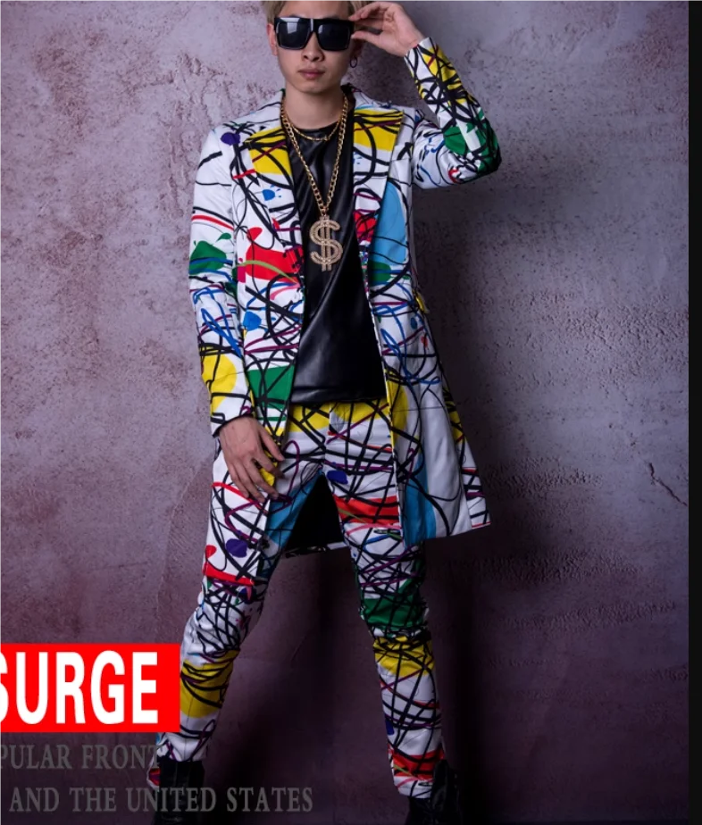 Новинка 2024 мужской модный костюм DSDJ для ночного клуба средней длины с принтом GD