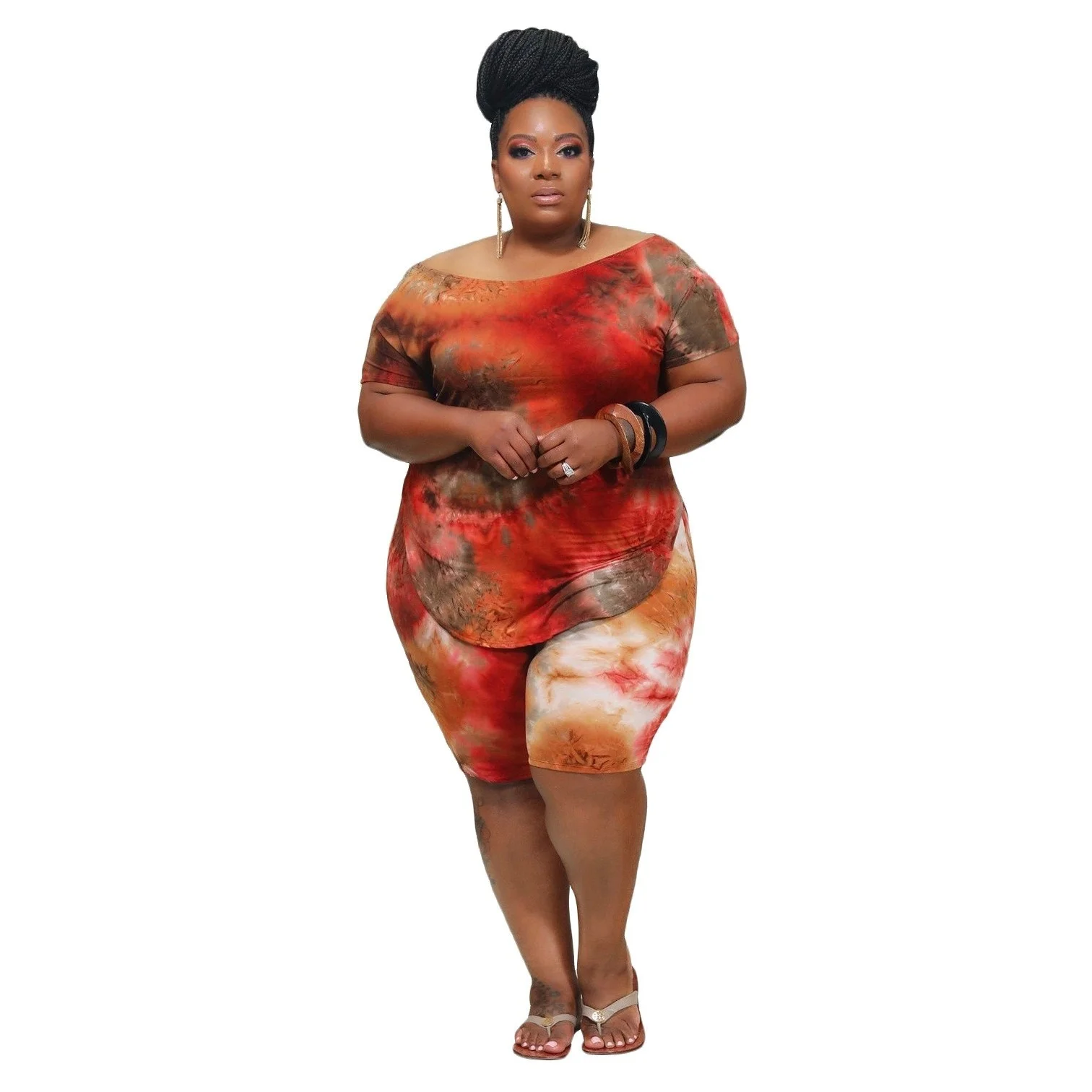 Plus Size Summer Women Clothing Two Piece Sets Short Sleeve Tie Dye Loose Casual Fashion Sexy Lad 3xl 4xl 5xl 6xl