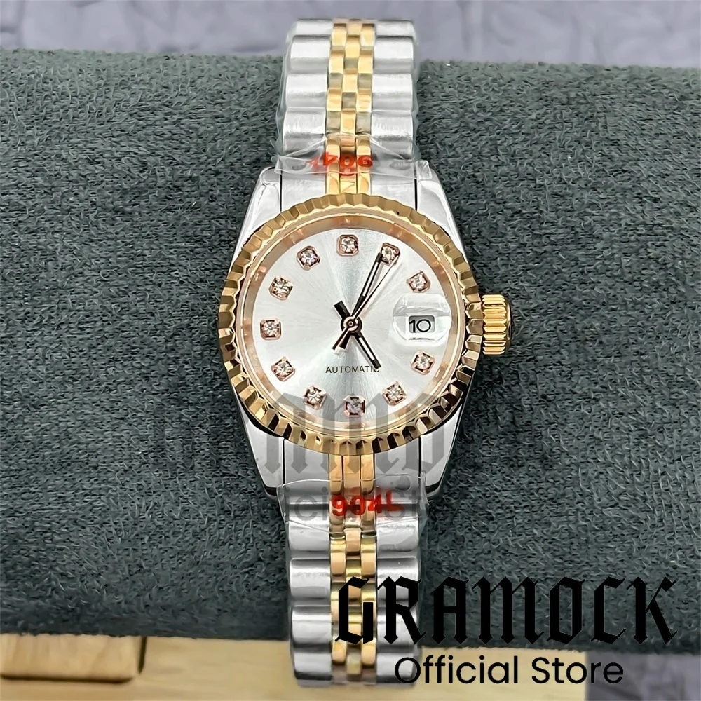 Фото Gramock 26 мм женские роскошные механические наручные часы NH05 с корпусом/солнечником циферблат с бриллиантами, сапфировое стекло, стальные часы для дайвинга для женщин №4