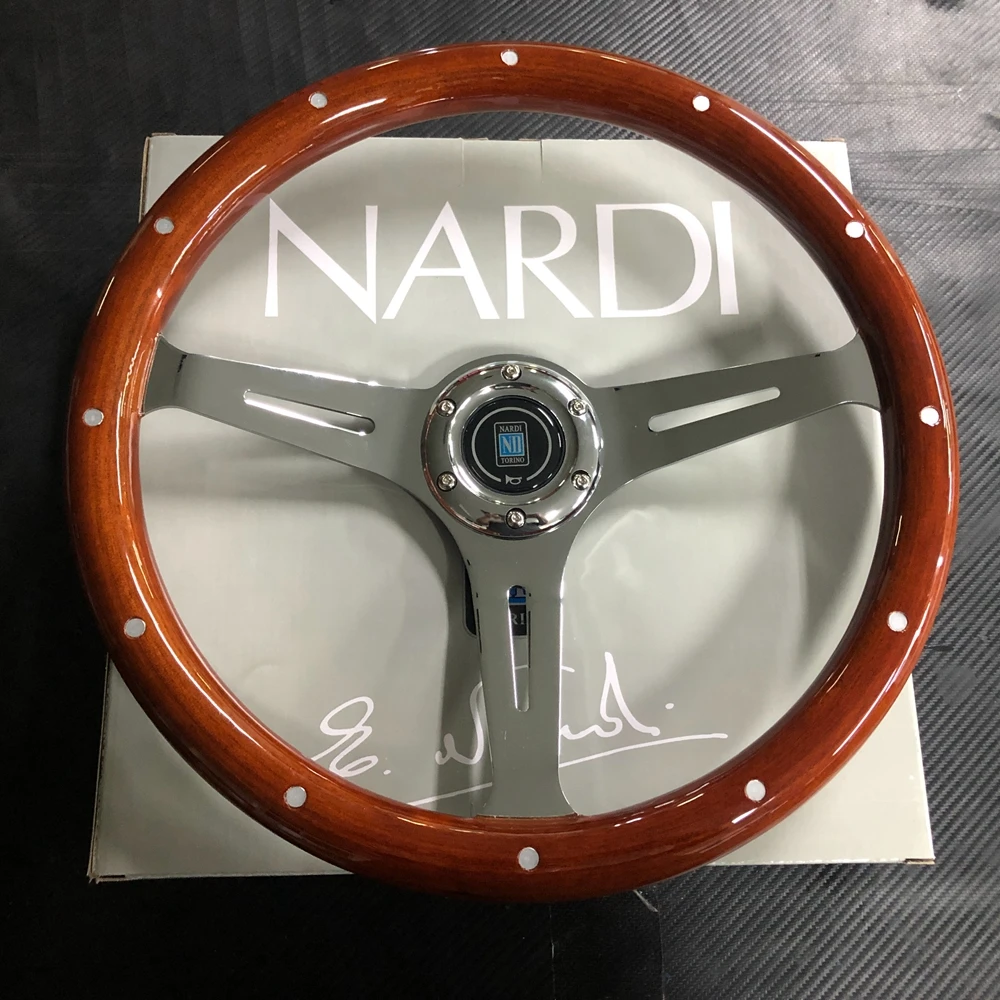 

Nardi 15" Classic Wood Steering Wheel Racing Car 380mm Chrome Silver Spoke Vintage Wooden Grain Steering Wheel For VW BENZ BMW