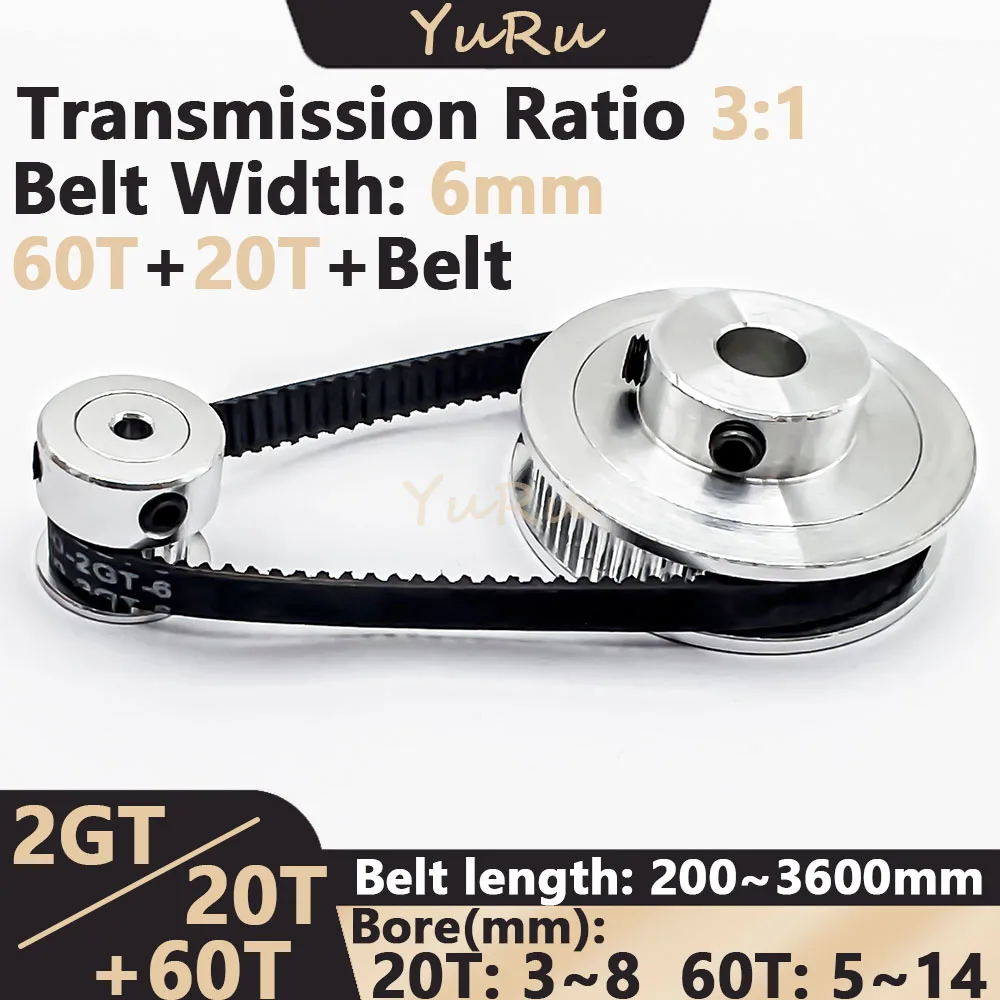 

GT2 2M 20 60Teeth 2GT 20T 60T Timing Pulley Belt Set Bore 3~14mm Belt Width 6mm Tensioning Wheel Synchronous 3D Printer Parts