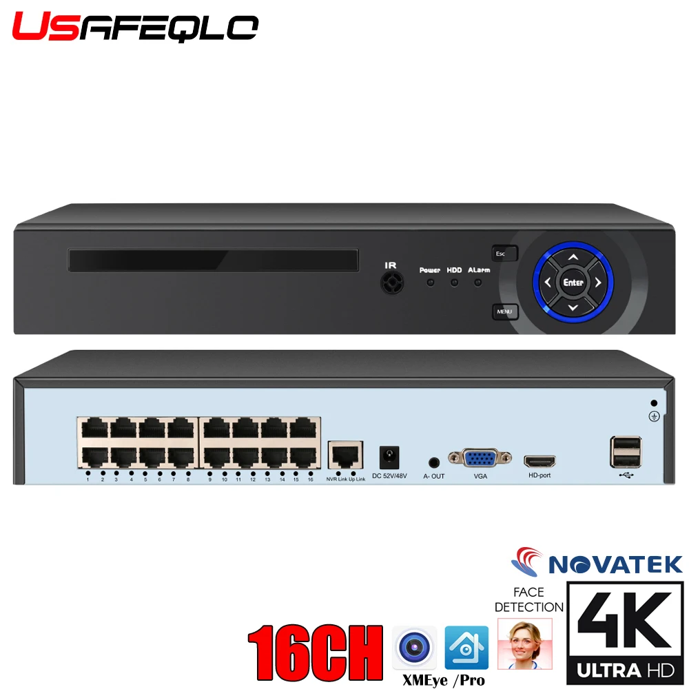 

Видеорегистратор с функцией распознавания лица, 4K, 16 каналов, POE, NVR, H.265, для IP-камеры POE (1080P/3 Мп/4 МП/5 Мп/8 МП/4K)