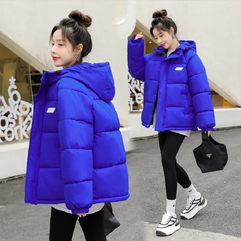 2022 Korean Fashion Winter Parkas Jacket for Women Hooded Solid Parka Office Casual Lady Coat Female Winter Warm Padded Overcoat