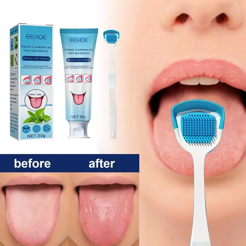 

Tongue Coating Cleansing Gel with Brush Kit Silicone Scraper Kids Tongue Toothbrush Oral Cleaning Brush Keep Fresh Breath Health