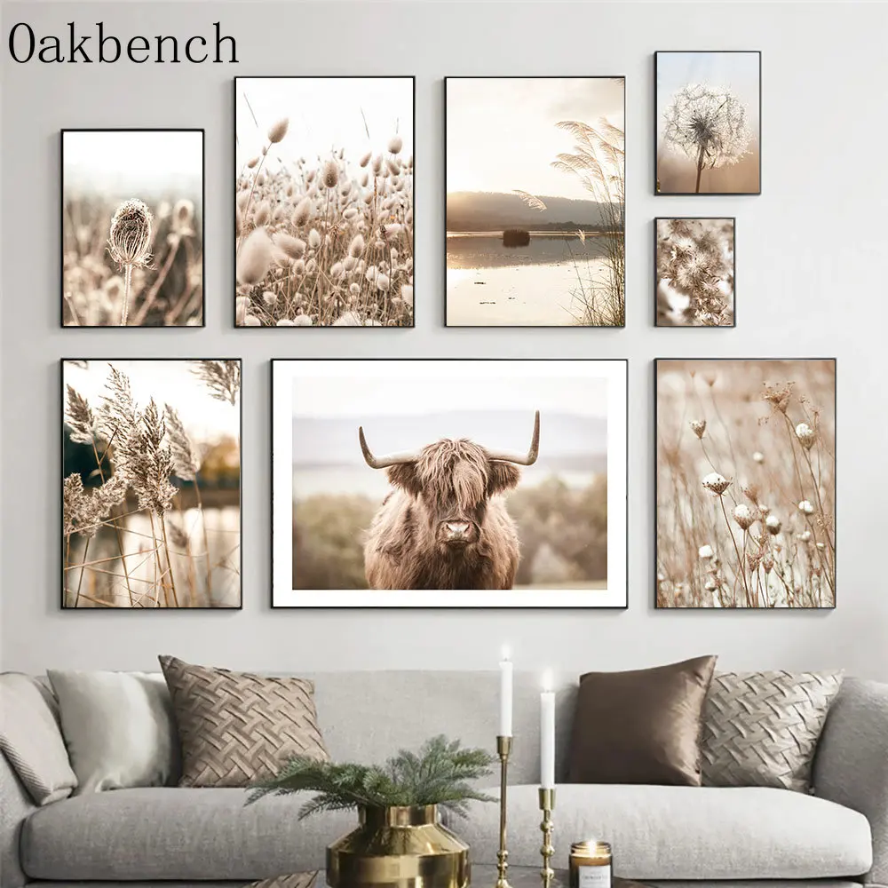 

Reed Dandelion Canvas Painting Bull Wall Art Prints Pampas Print Pictures Lake Wall Poster Nordic Posters Living Room Decoration