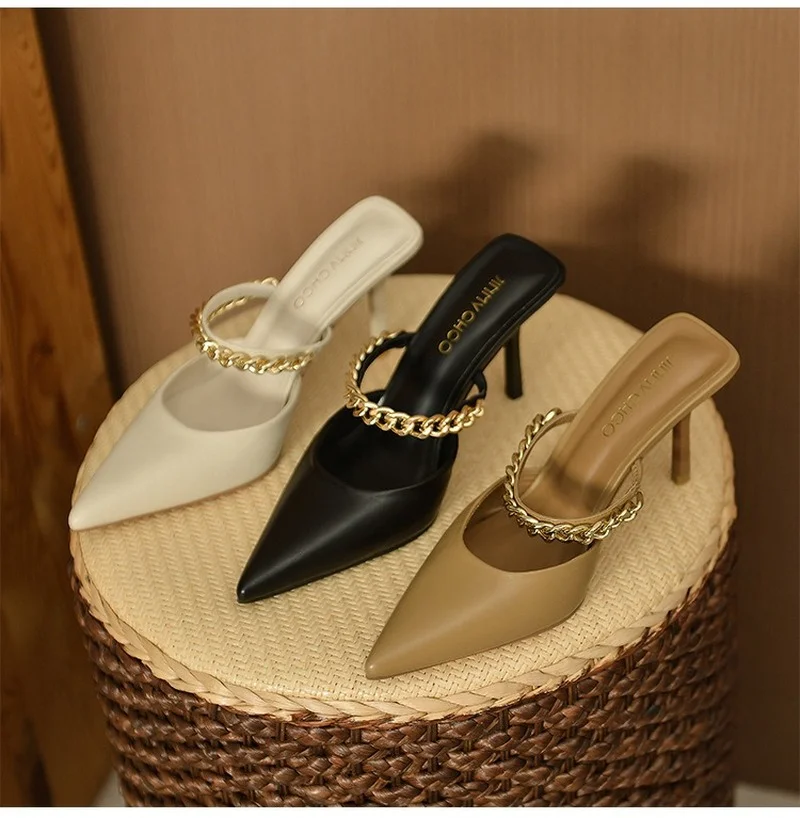 

Новинка 2022, сандалии с острым носком на высоком каблуке-шпильке, сандалии с пустым носком, модные сандалии и тапочки на высоком каблуке для б...