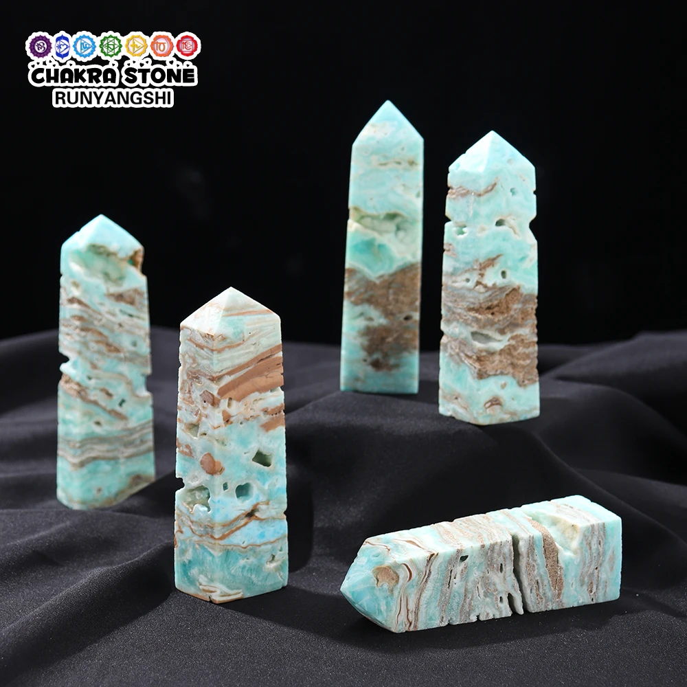 

1pc Natural Reiki Gemstones Hemimorphite Tetrahedral Column Healing Caribbean Calcite Crystal Tower Energy Home Decoration Gift