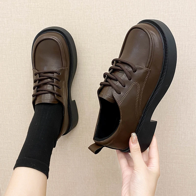 Korean Shoes Shallow Mouth Oxford Women's British Mix and Match Women's Shoes Spring Round Toe Casual Sports Shoes 2023