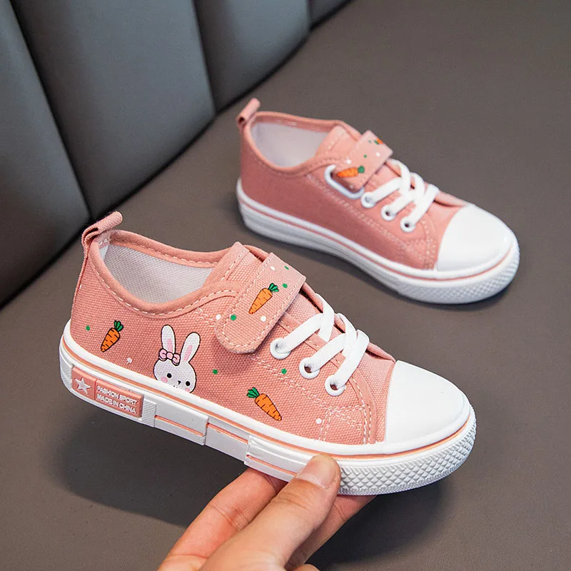 

Pink Canvas Shoes Girls Sneakers Kids Rabbit Print Tennis Shoes Breathable Running Casual Sports Flats Girls Shoes Free Shipping
