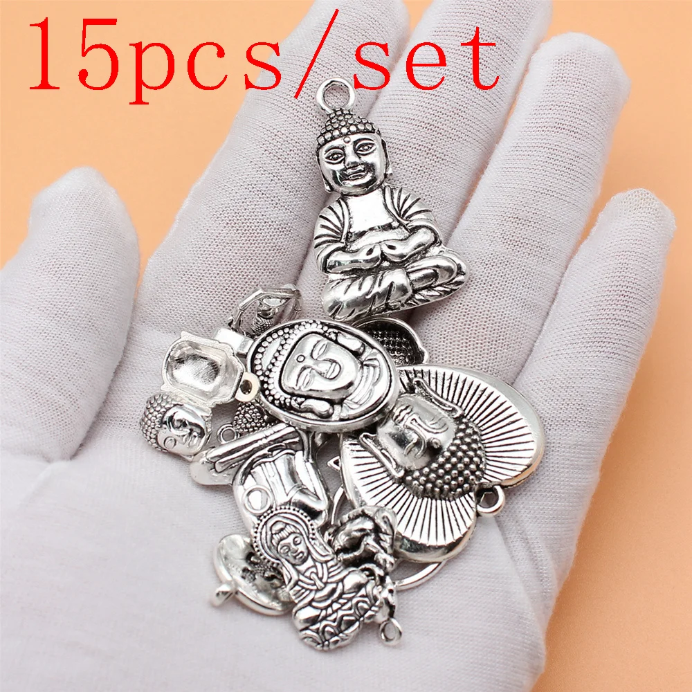 

New In Cell Phone Pendant Jewelry Making Supplies Buddha Statue Charms 15pcs/set