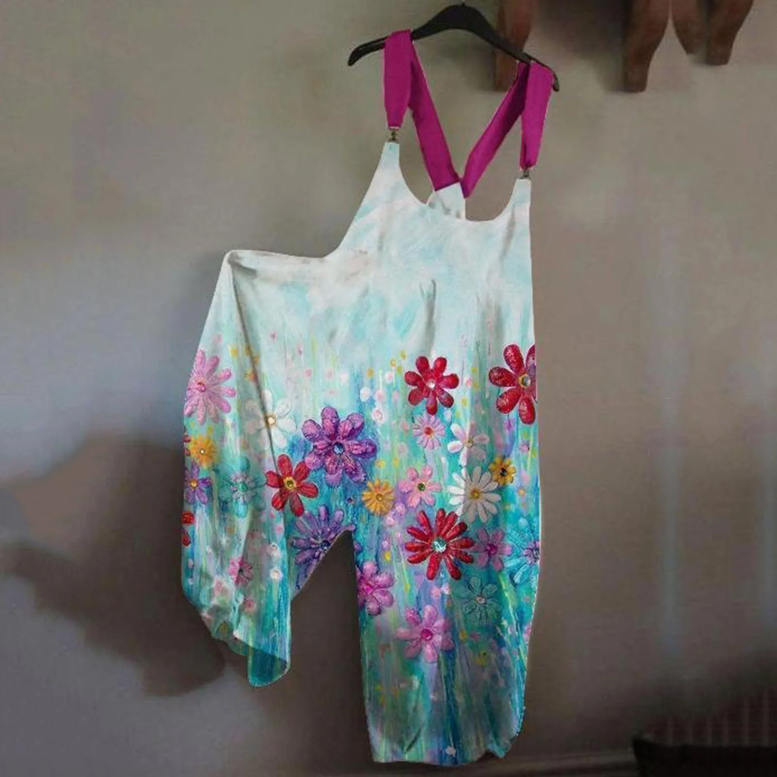 

White One Shoulder Jumpsuit Women Suspender Wide Leg Overall Boho Printed Casual Loose Jumpsuit Black Tight Jumpsuits for Women