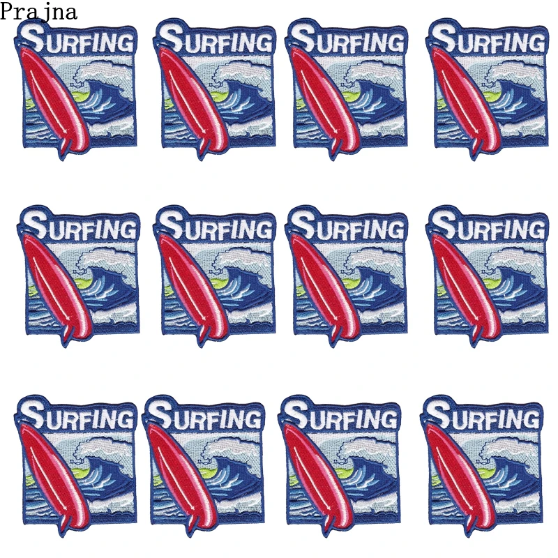 

10PCS Wholesale Outdoor Wave Emnroidery Patch Iron On Patches For Clothing Stickers Surfing Badge Patches On Clothes Applique