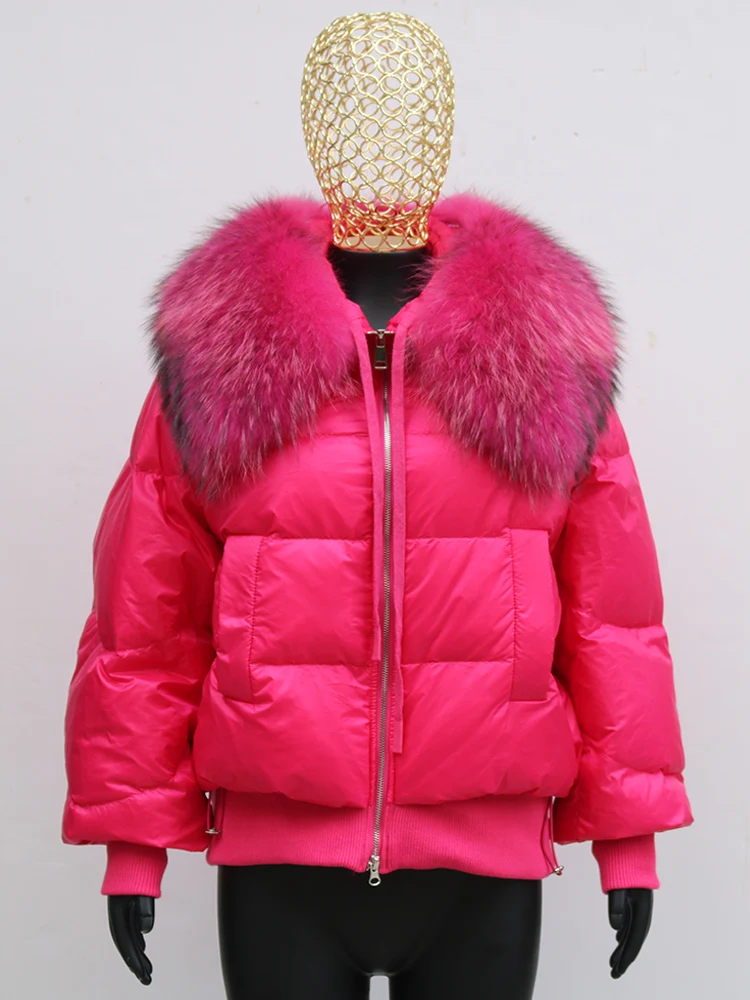 

Women Natural Big Real Fox Fur Puffer Coat Thick Warm Luxury White Duck Down Jacket Female Loose Fox Fur Coat Parkas Outwear