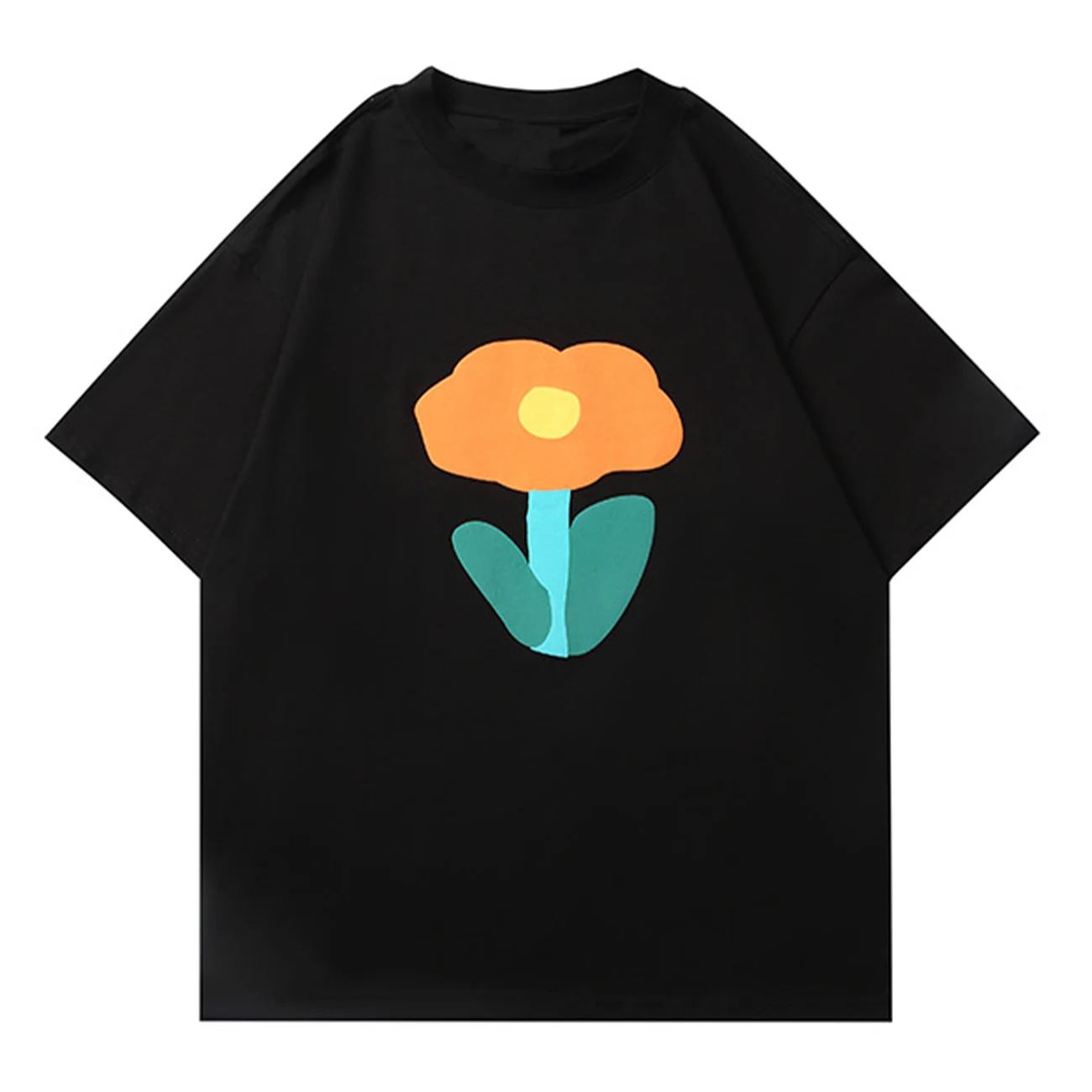 

Свободная футболка для мужчин и женщин, хлопковый топ с цветочным принтом и коротким рукавом, с мультяшным принтом, лето
