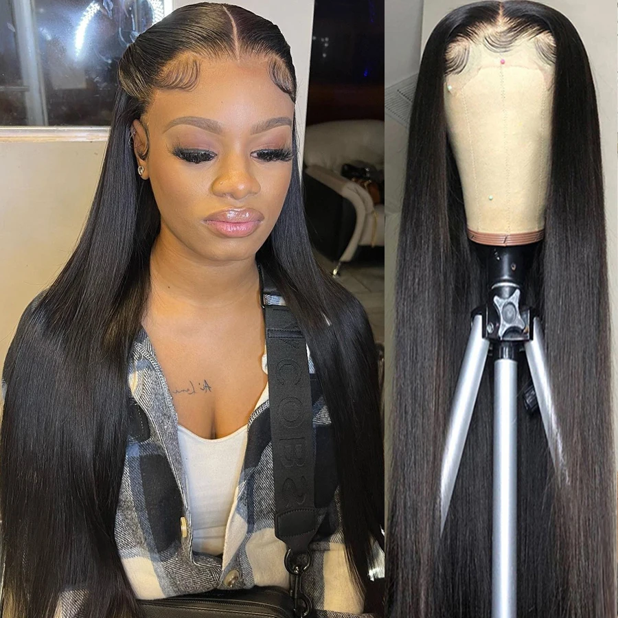 T Part Long Straight Human Hair Wig 13x1 Lace Wigs Preplucked Hairline Glueless Brazilian Hair Wigs With Baby Hair 150% Density