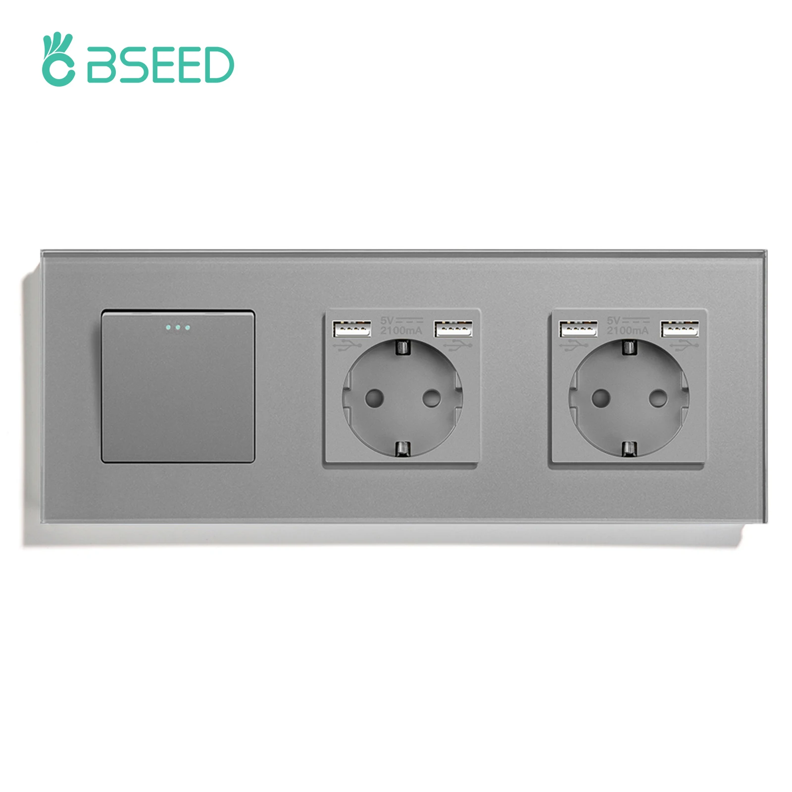 

Настенные переключатели BSEED, стеклянная Механическая розетка, 1 клавиша, 1 канал, двойная настенная розетка, европейские стандартные розетки с USB-зарядкой