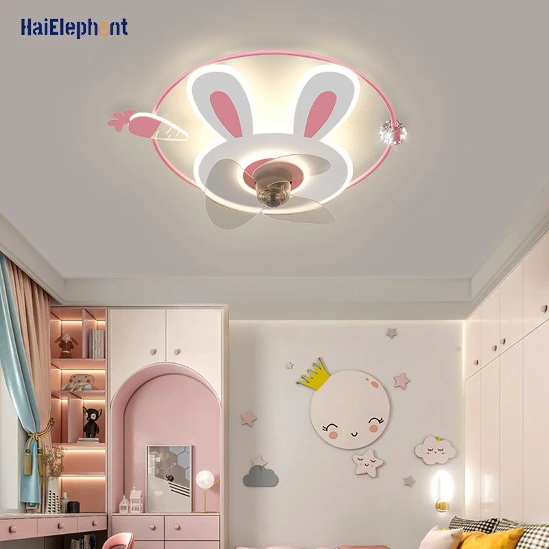 

Modern Rabbit LED Ceiling Fan Lights For Living Children's Room Bedroom Study Indoor Lighting Fixtures Pink Blue Deco Luminaria