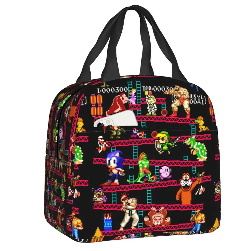 

Classic Arcade Game Collage Lunch Bag Portable Donkey Kong Cooler Thermal Insulated Lunch Box For Women Kids Food Tote Bags