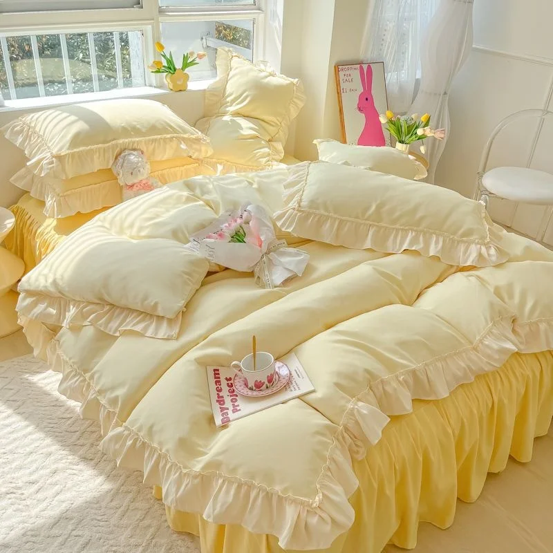 

Комплект постельного белья в Корейском стиле для девочек, однотонное покрывало принцессы, пододеяльник, юбка для кровати, модное покрывало, наволочки, декор для спальни