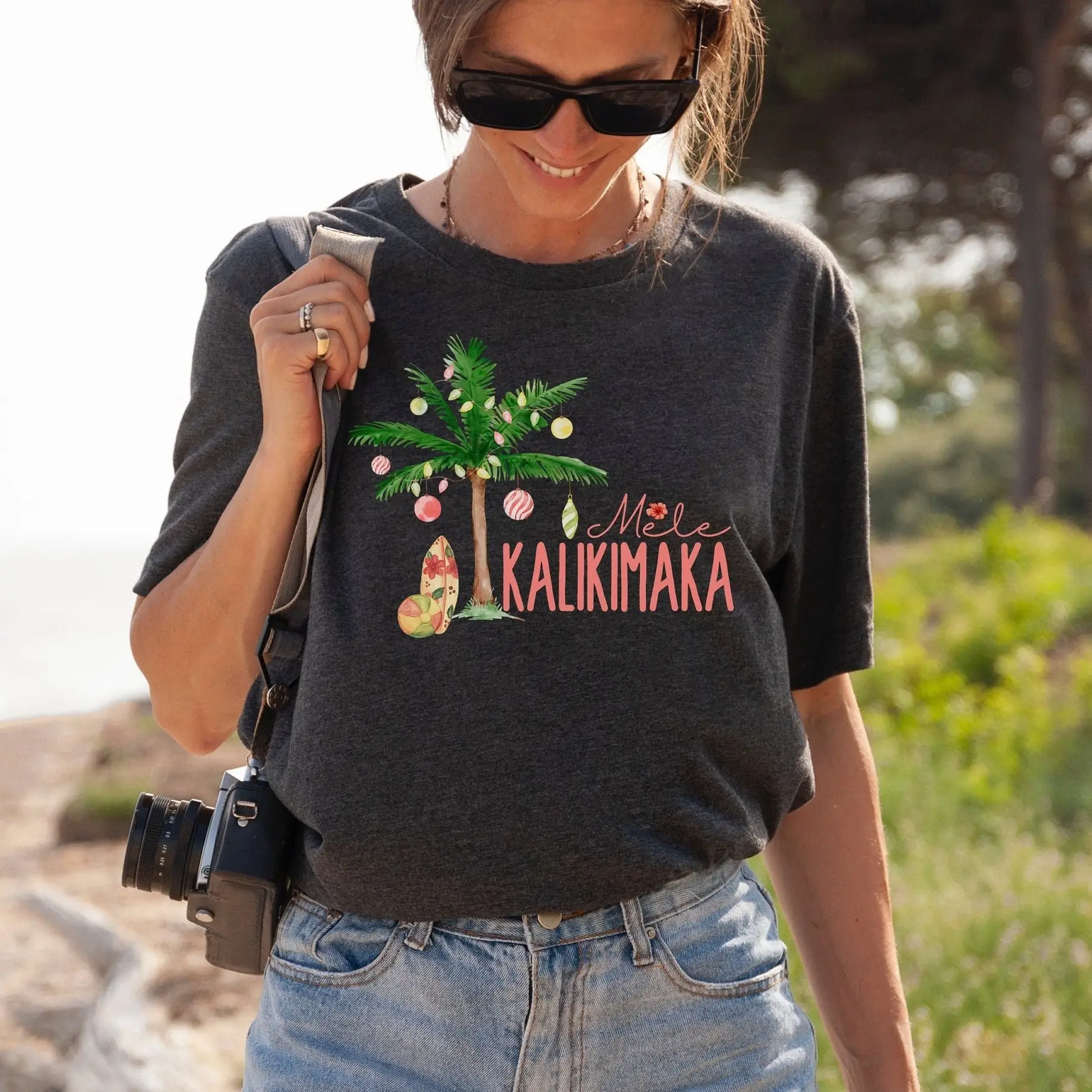 Mele Kalikimaka Пляжная рождественская футболка Гавайская прибрежная доска для