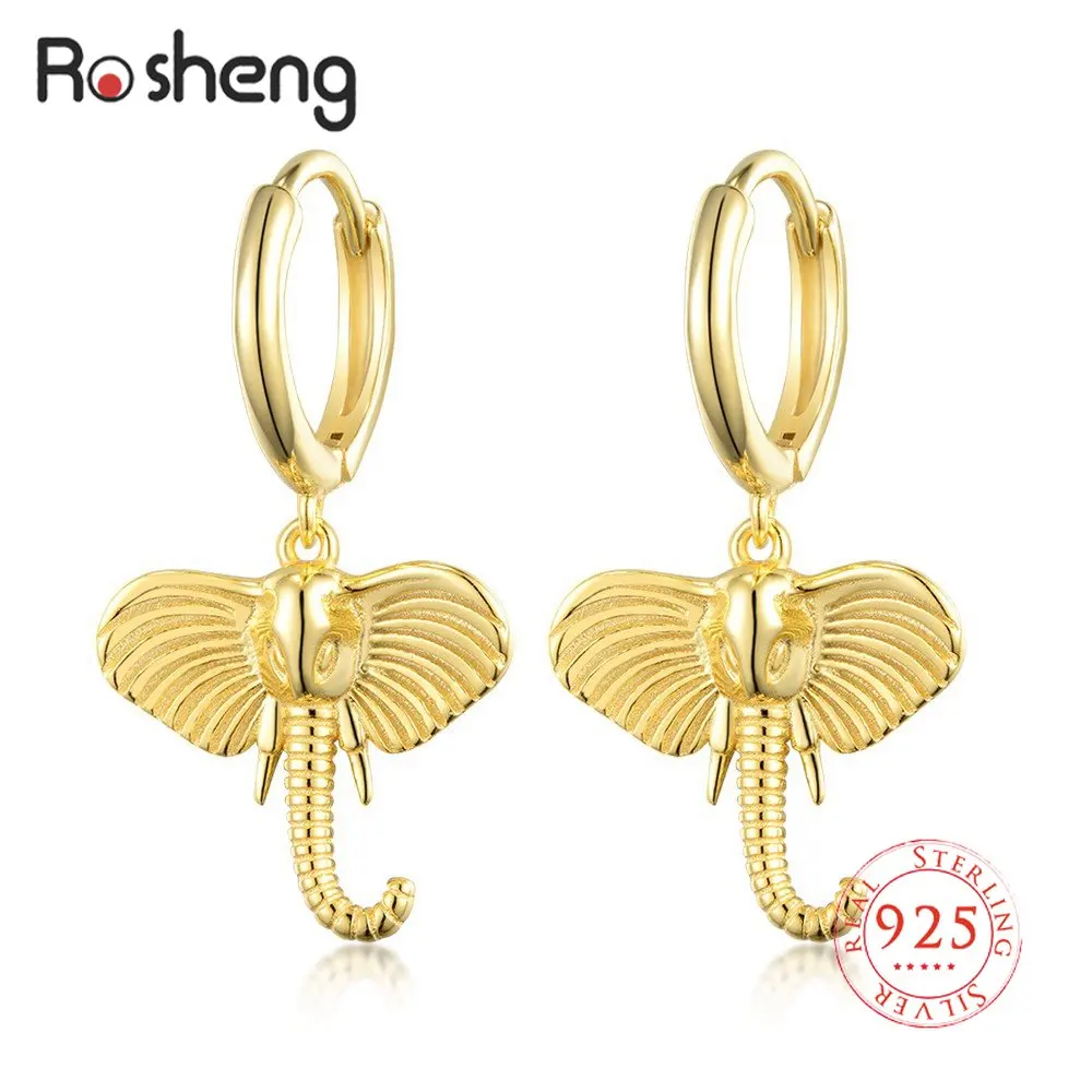 

Rosheng S925 Cute Animal Dangle Elephant Charms Hoop Earrings for Women Minimalist Fine Jewelry Brincos Pendientes Gifts 2022