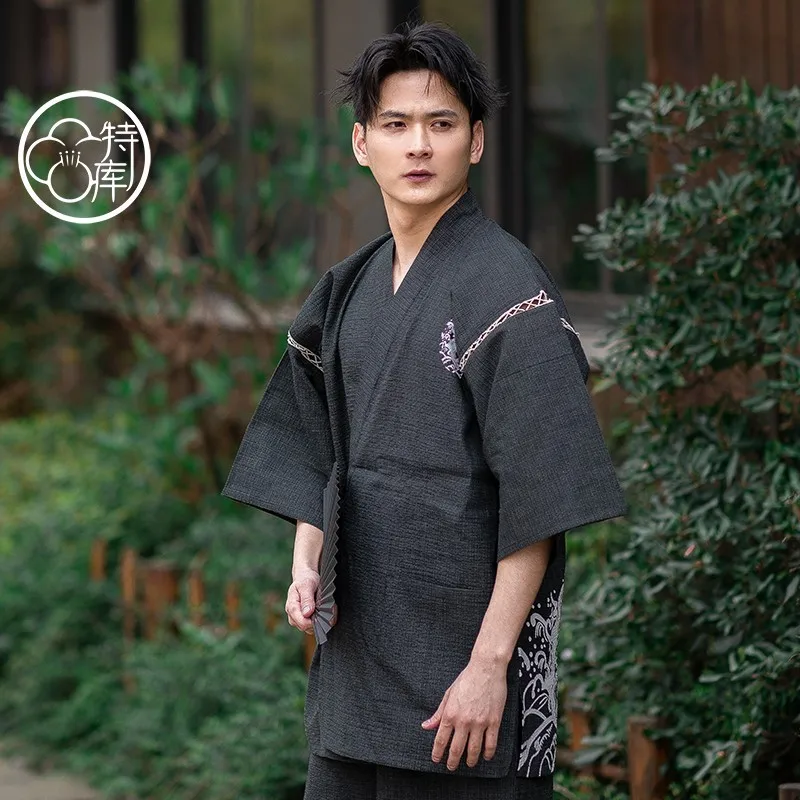 Men's Pajamas Set Woven Cotton 100% Short Sleeves Kimono Sleepwear Summer Comfortable Cool Tracksuit