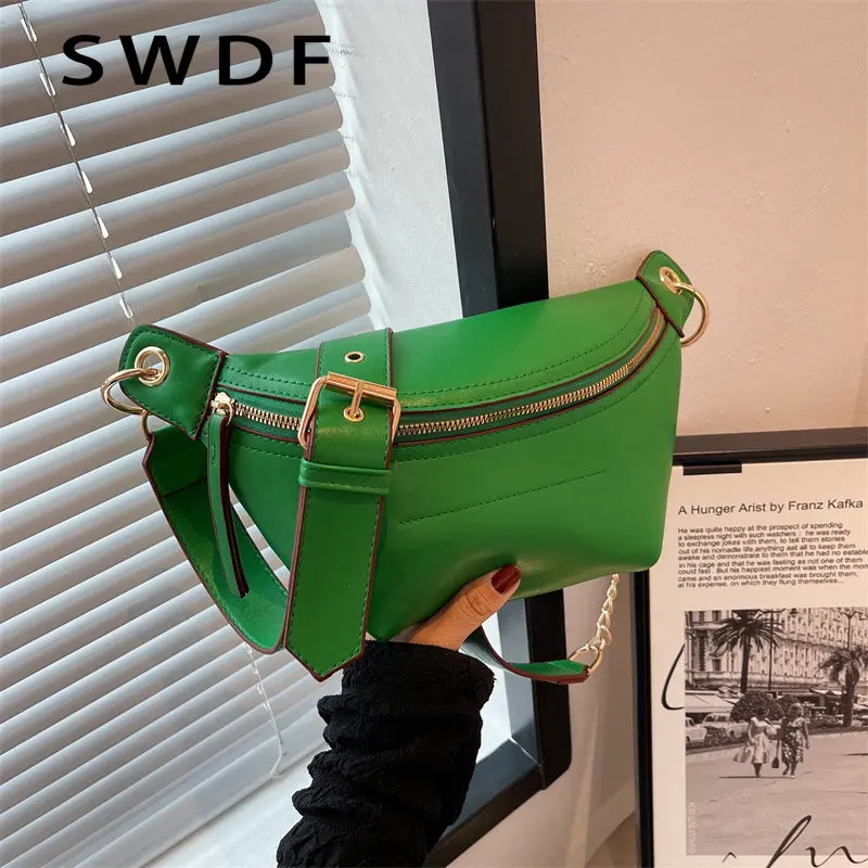 

SWDF New Waist Bag Women Leather Fanny Pack Female Fashion Chest Bags Belt Bag Women's High Quality Shoulder Crossbody Bags