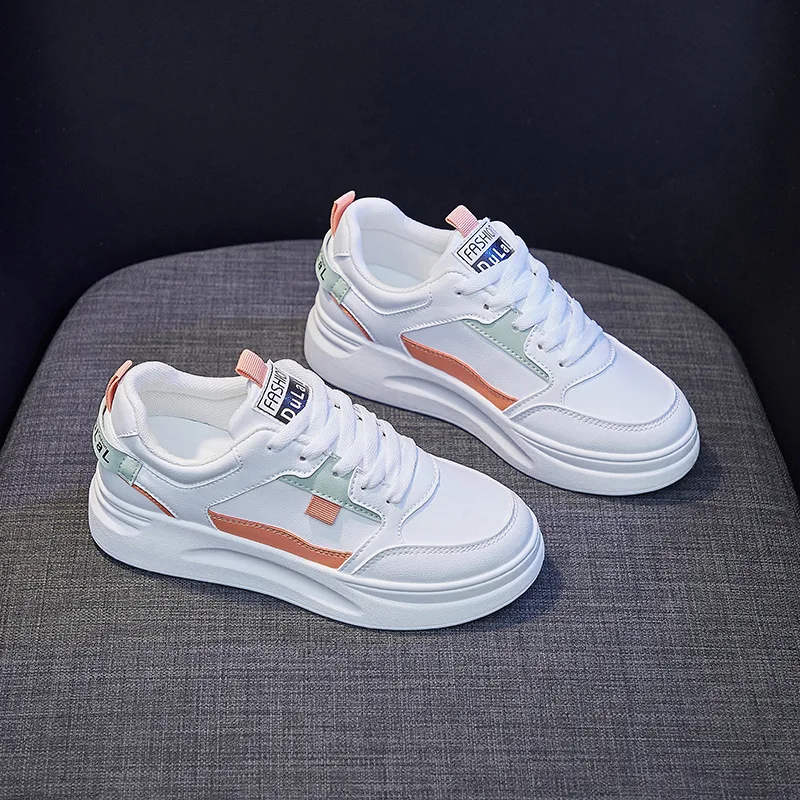 

Lace-up White Shoes Women Flat Pu Shoes Female White Board Casual Shoes Student Fashion Sneakers Outwear