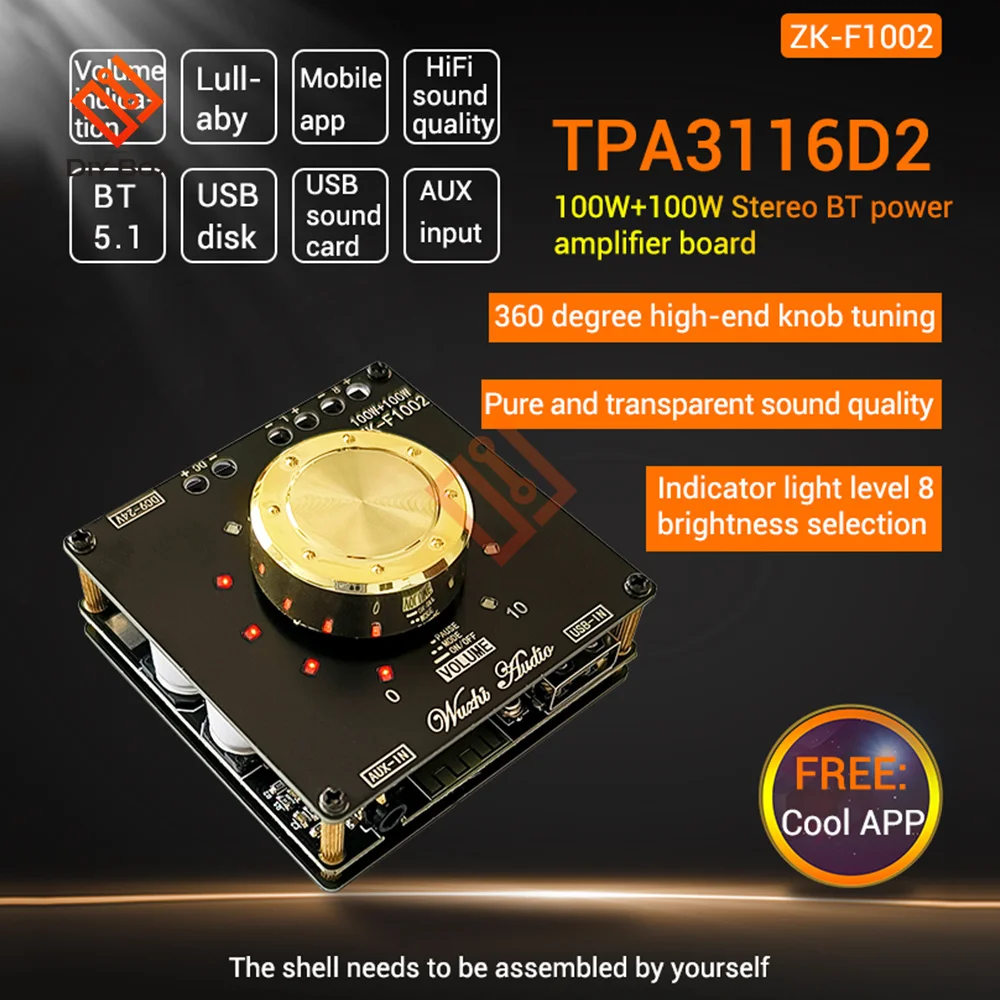 

HIFI 15W/20W/30W/50W/80W/100W*2 Stereo Bluetooth-compatible Digital Audio Amplifier Board AUX TPA3116D2 TPA3118