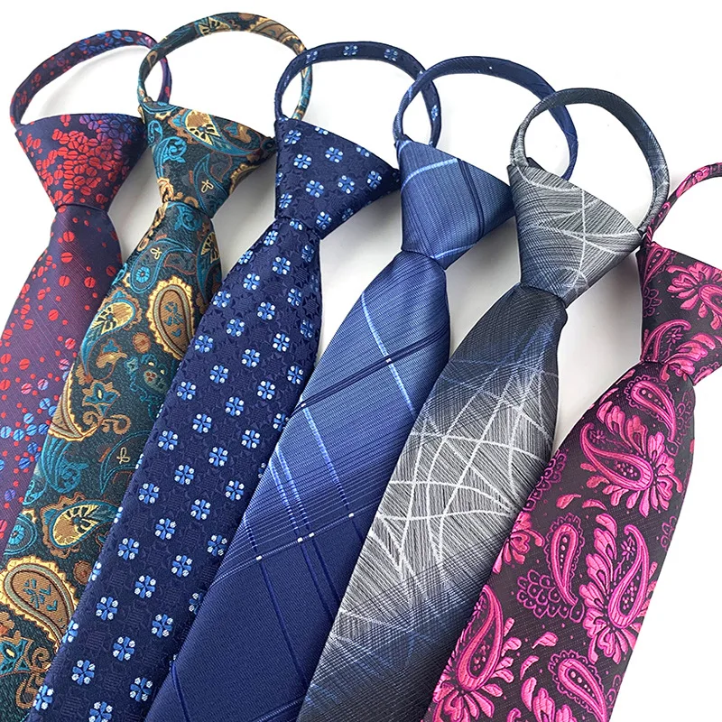 

7 cm Men's Easy Put Zipper Neck Ties Wedding Business Elastic Pre-tied Neckties for Men