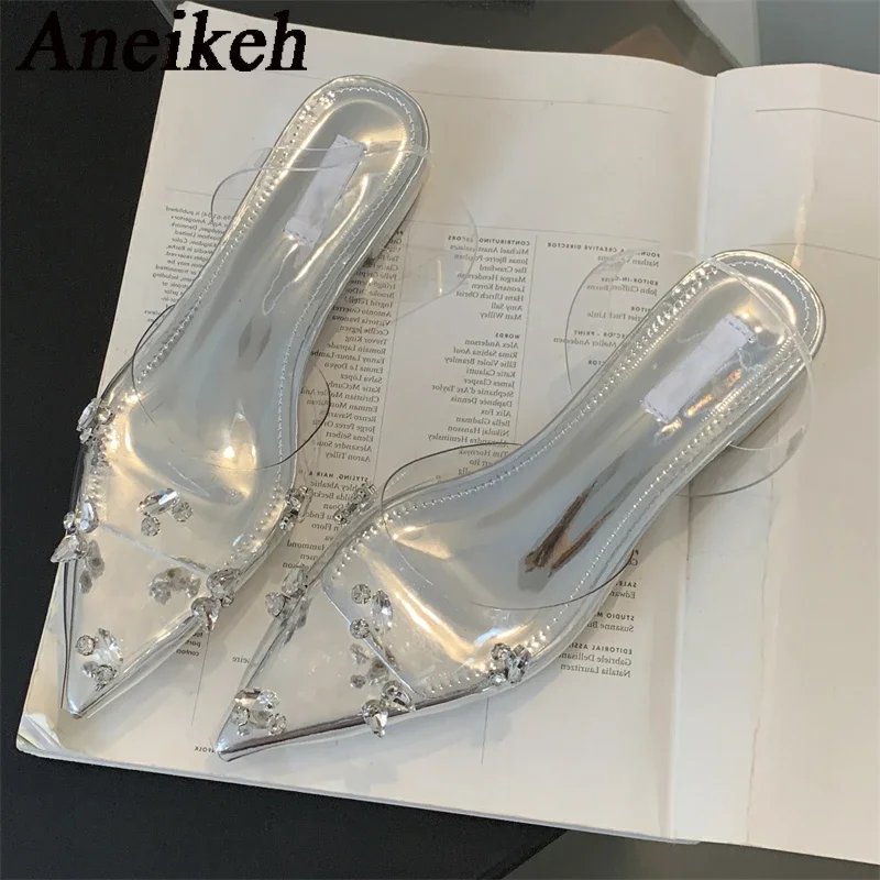 Летняя обувь Aneikeh женские блестящие туфли из ПВХ с острым носком римские