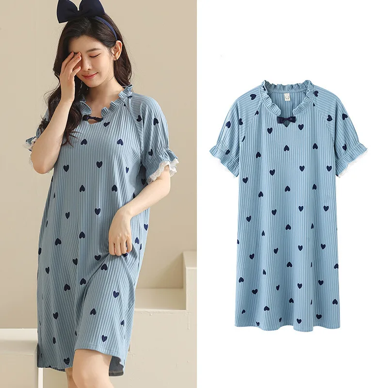 Fdfklak M-3XL Cartoon Cute Nightwear Nightgowns For Women Plus Size Cotton Sleepwear Sleepshirt Sweet Student's Nightshirt