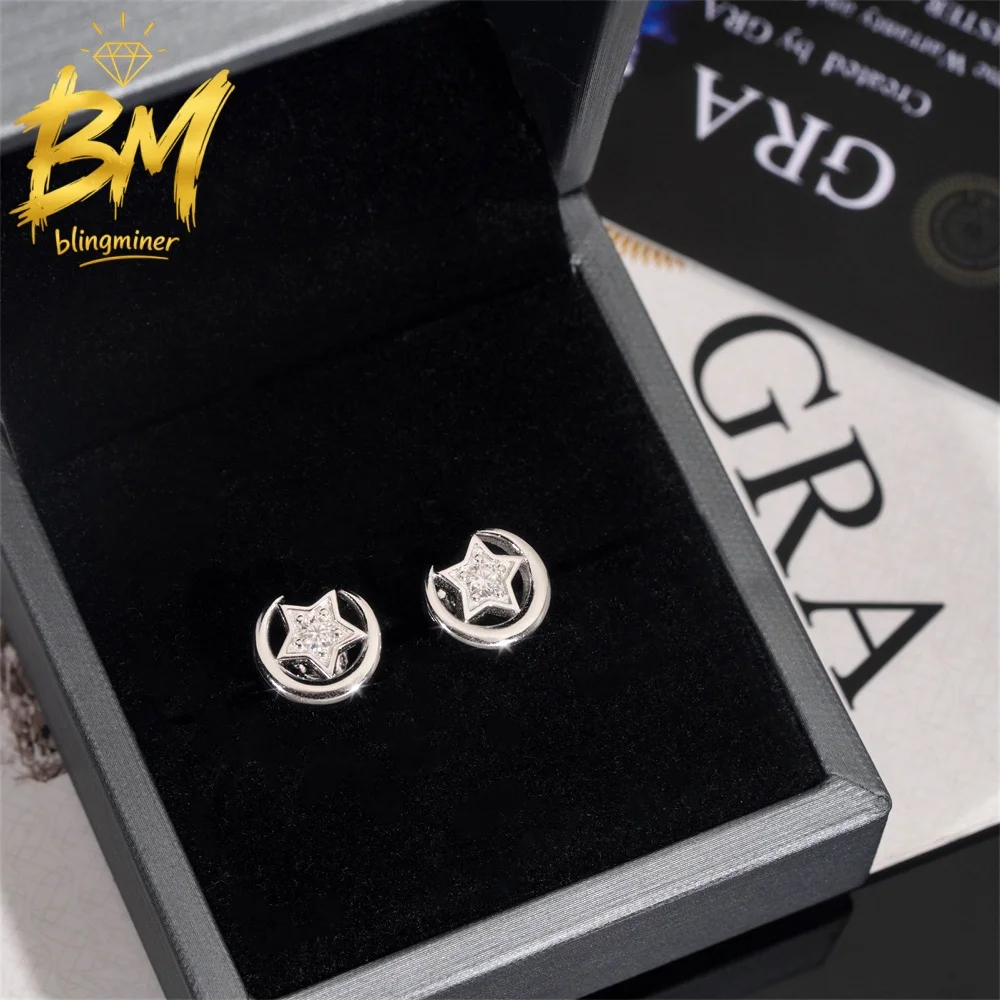 Фото Серьги Blingminer Iced Out Star VVS Moissanite для мужчин и женщин, серебряные серьги-гвоздики S925, ювелирные изделия, прошедшие проверку на алмазном тестере GRA, бесплатная доставка №2
