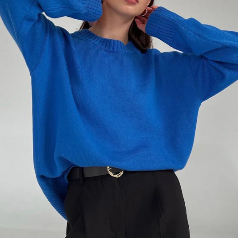 

Зимний теплый вязаный свитер 2022 с круглым вырезом, женские элегантные базовые пуловеры в Корейском стиле, Женская свободная мягкая Новая зе...