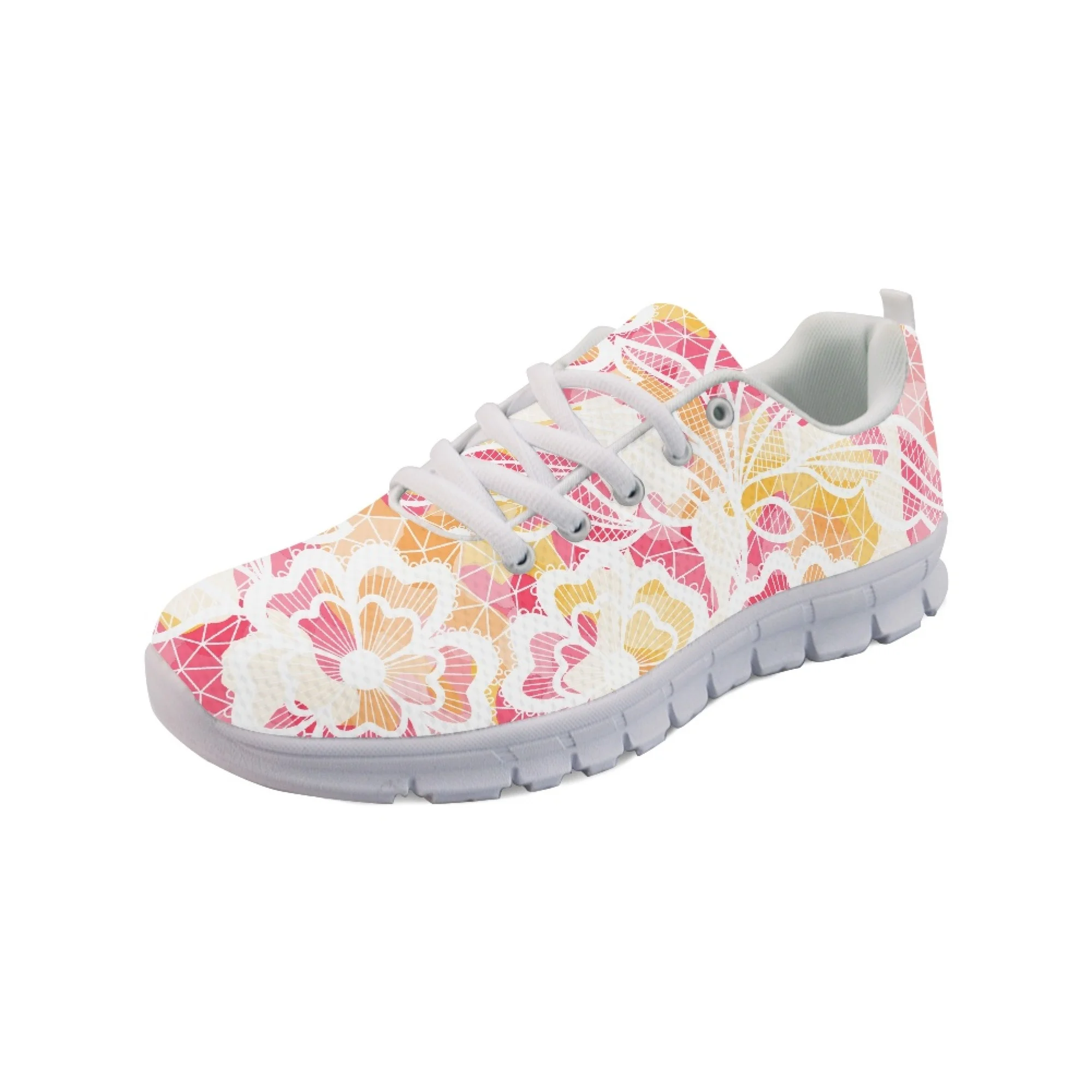Yikeluo Pink Flowers Print Woman Shoes Casual Breathable Athletic Tennis Sneakers Female Mesh Flats Couple Footwear feminina