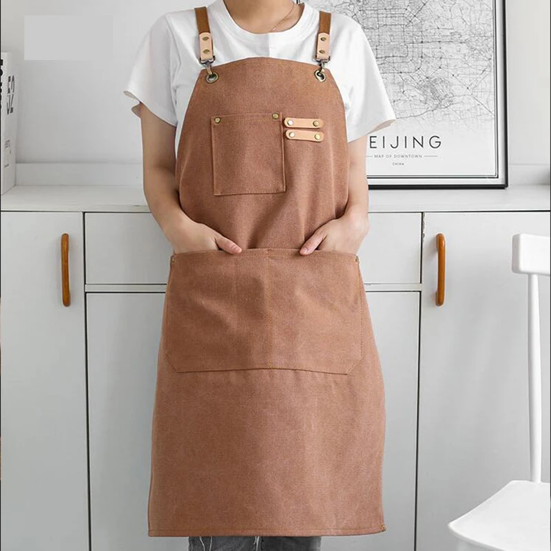 

Canvas Tool Work Apron Thick Waterproof Multi Pocket Kitchen Adjustable Straps Garden Painting Milk Tea Coffee Shop Work Apron