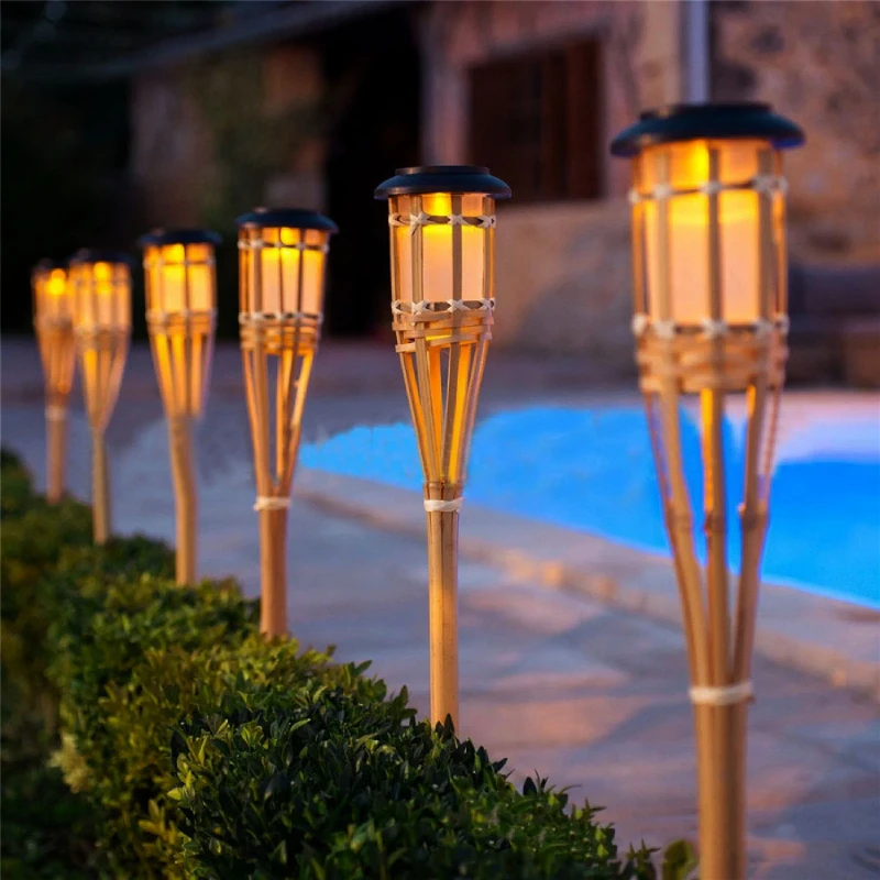 

Led Bamboo Solar Garden Light Flame Lawn Lamp Solar Flame Light Outdoor Waterproof Auto Torch Light For Fence House Pathway