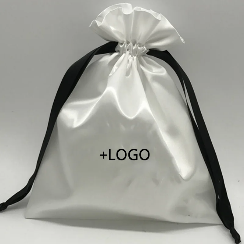 

50PCS Satin Gift Bags Wrappling Silk Drawstring Pouch Packaging Jewelry Cosmetic Wedding Party Storage Sachet Print Logo Custom
