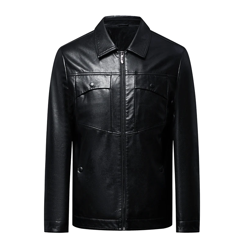 

S-7XL New Plus Size Stylish and Comfortable Washed Motorcycle Up Leather Casual and Versatile Lapel Business Slim Leather Jacket