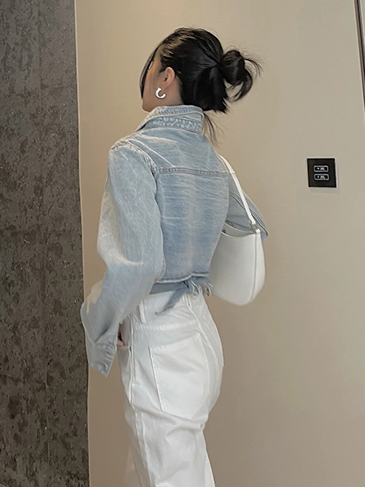 Женская джинсовая куртка twotwin2 на шнуровке повседневная короткая с отворотом и