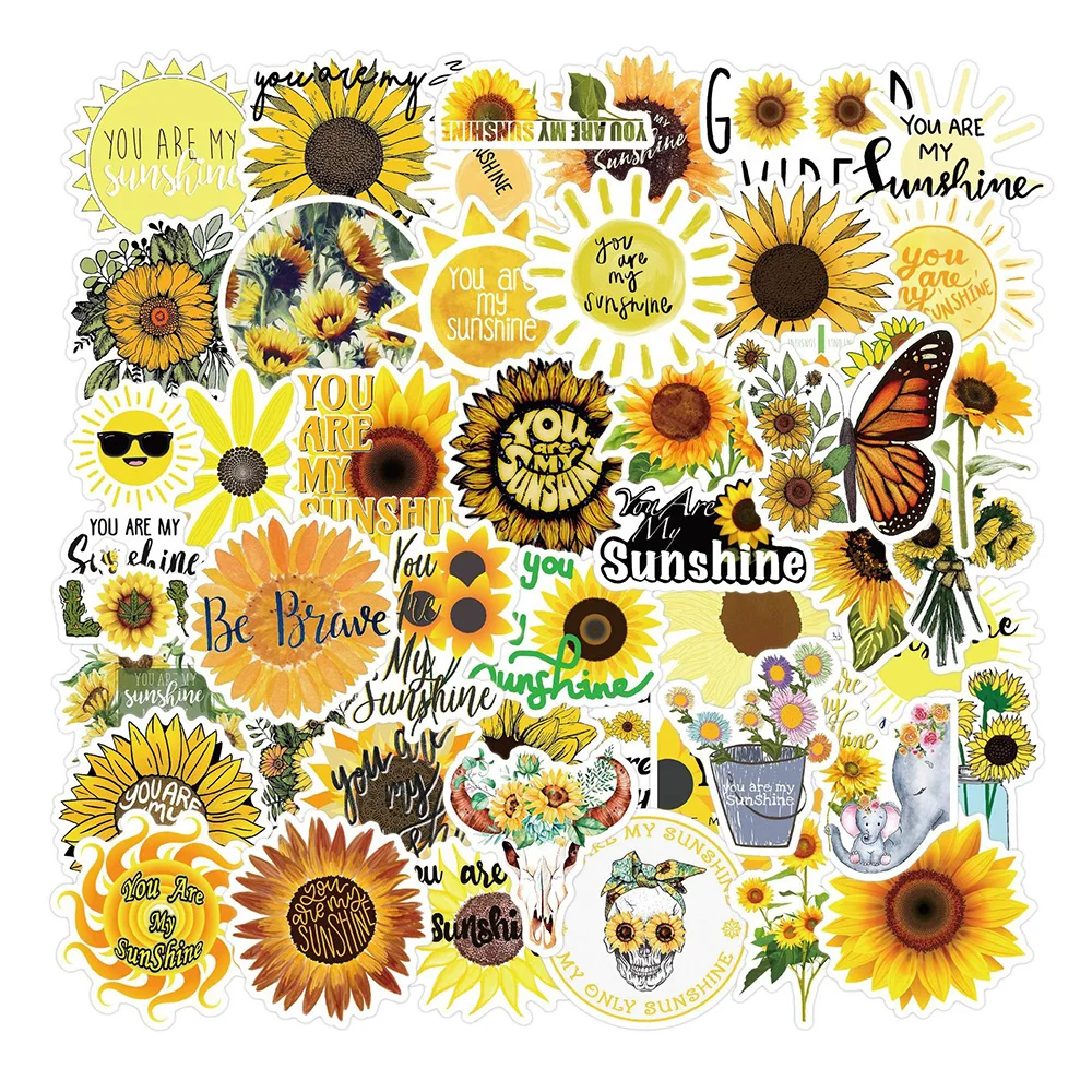 

50 Pieces/Pack Beautiful Sunflower Cartoon Graffiti Sticker Guitar Decoration Mobile Skateboard Waterproof Sticker