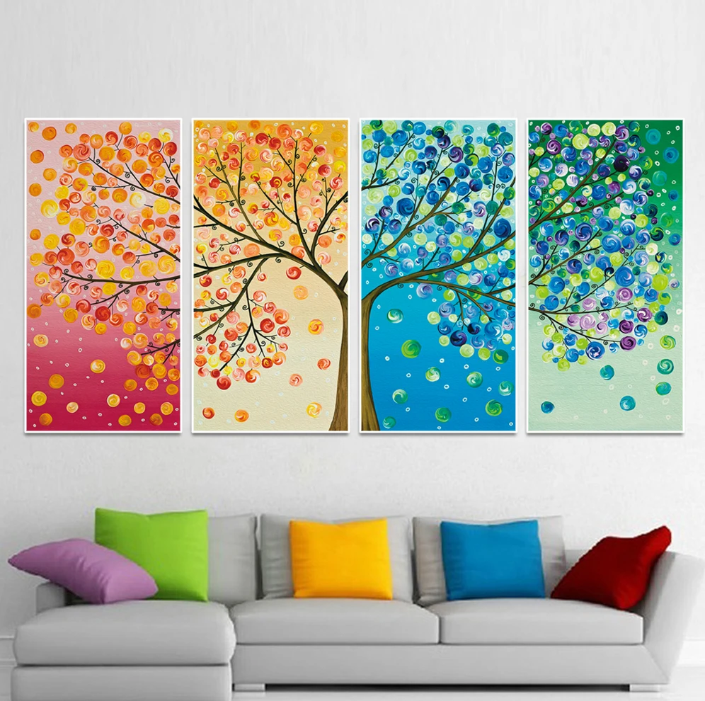 

Картины The Tree with Four Seasons без рамки, 4 шт. (без рамки), печать на холсте, современное домашнее настенное искусство, HD печать, живопись