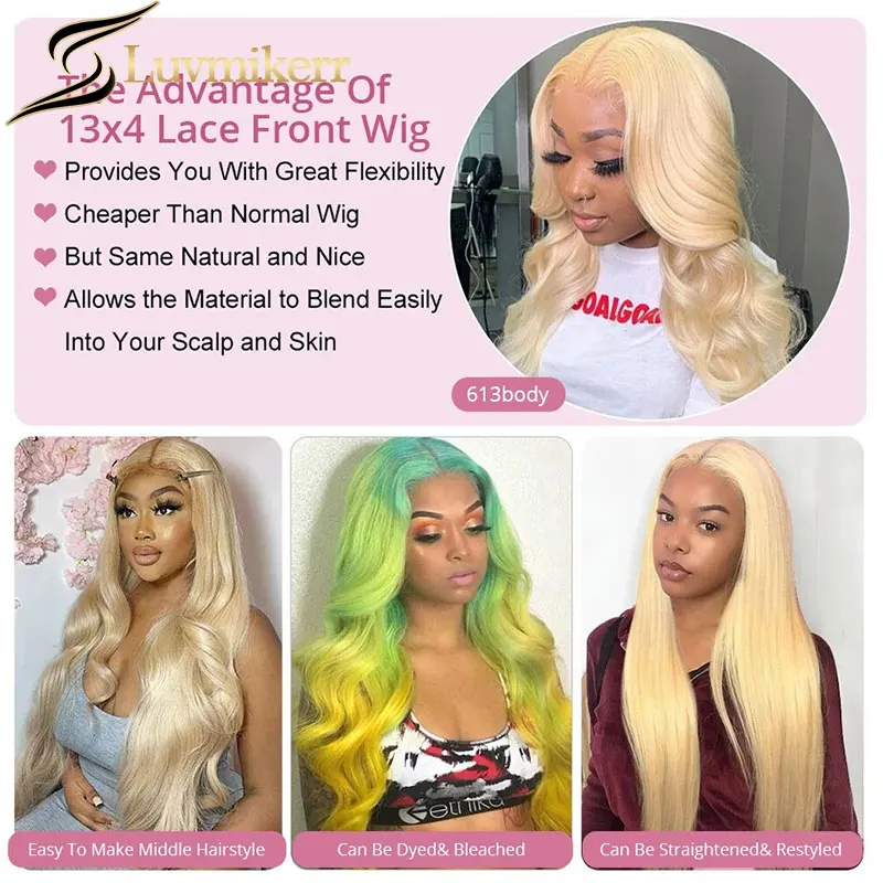 HD Colored 613 Blonde 13x4 Lace Frontal Wig Pre Plucked Brazilian Body Wave Human Hair Wigs Women Can Be Dyed Pink Purple Ginger |