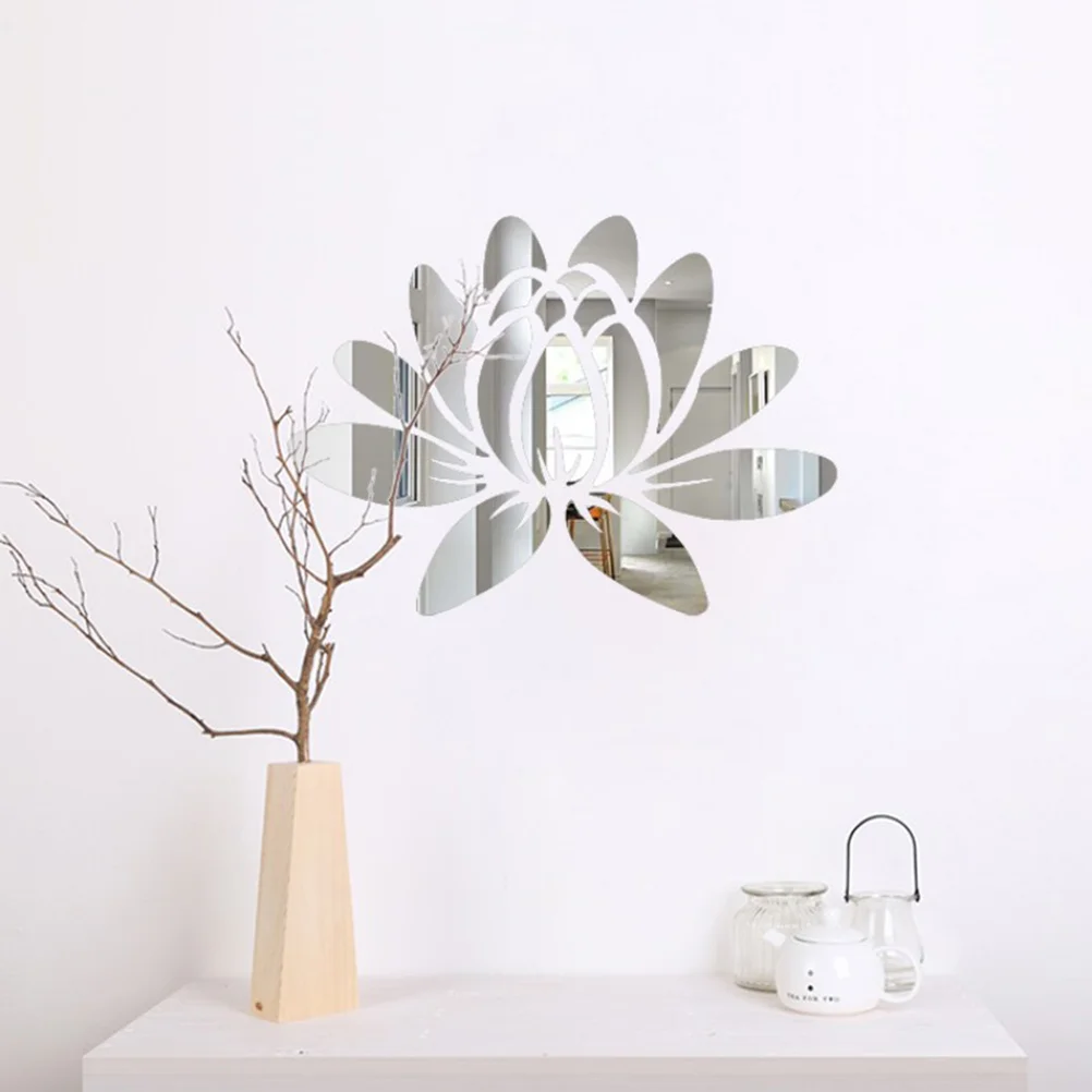 

Wall Decals Sticker Mirror Lotus Flower 3D Stickers Adhesive Selfremovable Acrylic Decor Floral Diy Decal Tiles Acrylics Room
