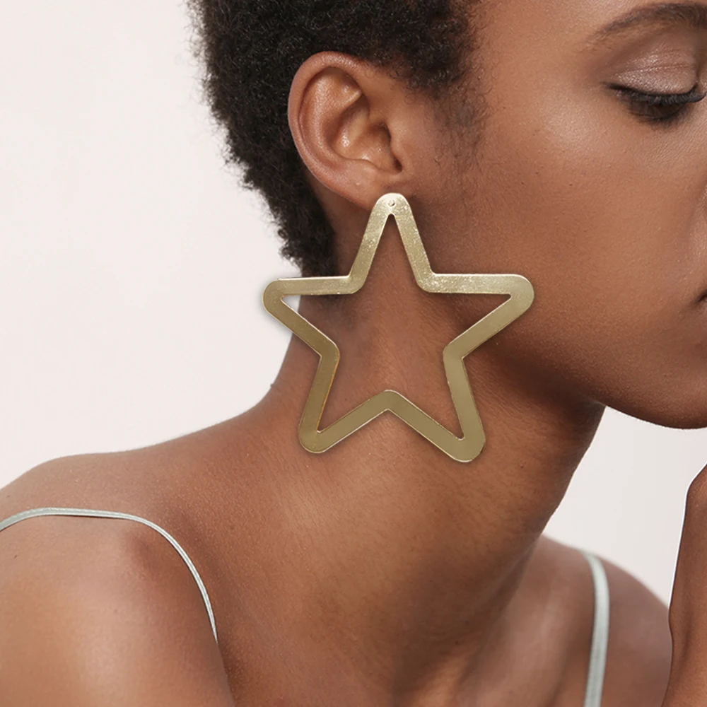 

Fashion Hollow Big Star Shaped Ear Line Stud Earrings Dangle Drop Earrings For Women Jewelry Pendant Copper Wire Brincos Gifts