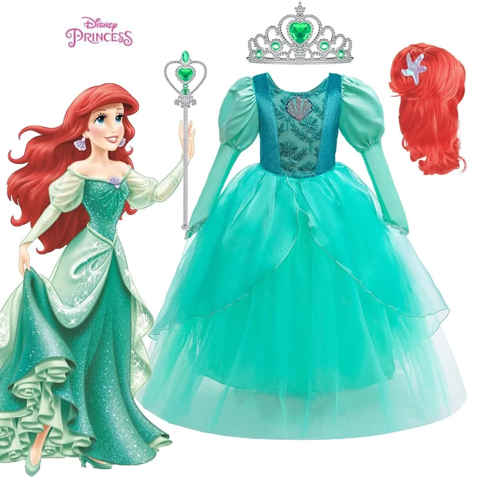 

Disney Ariel Princess Dress Mermaid Cosplay Costume For Girls Halloween Party Dress Children Wedding Gown Kids Vestidos 3-10Year