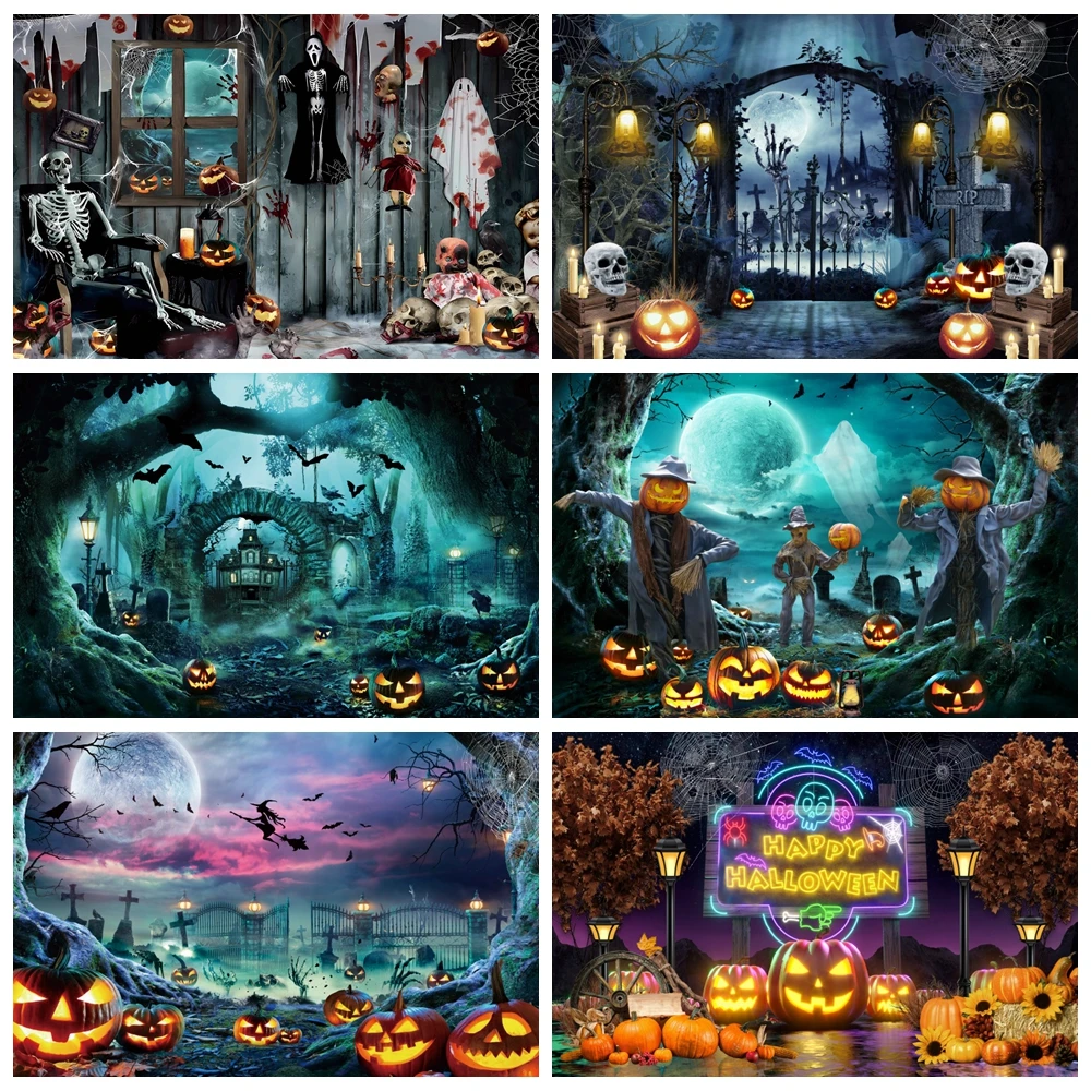 

Halloween Backdrop for Photography Horror Night Moon Forest Castle Scary Ghost Witch Cemetery Halloween Party Photo Background