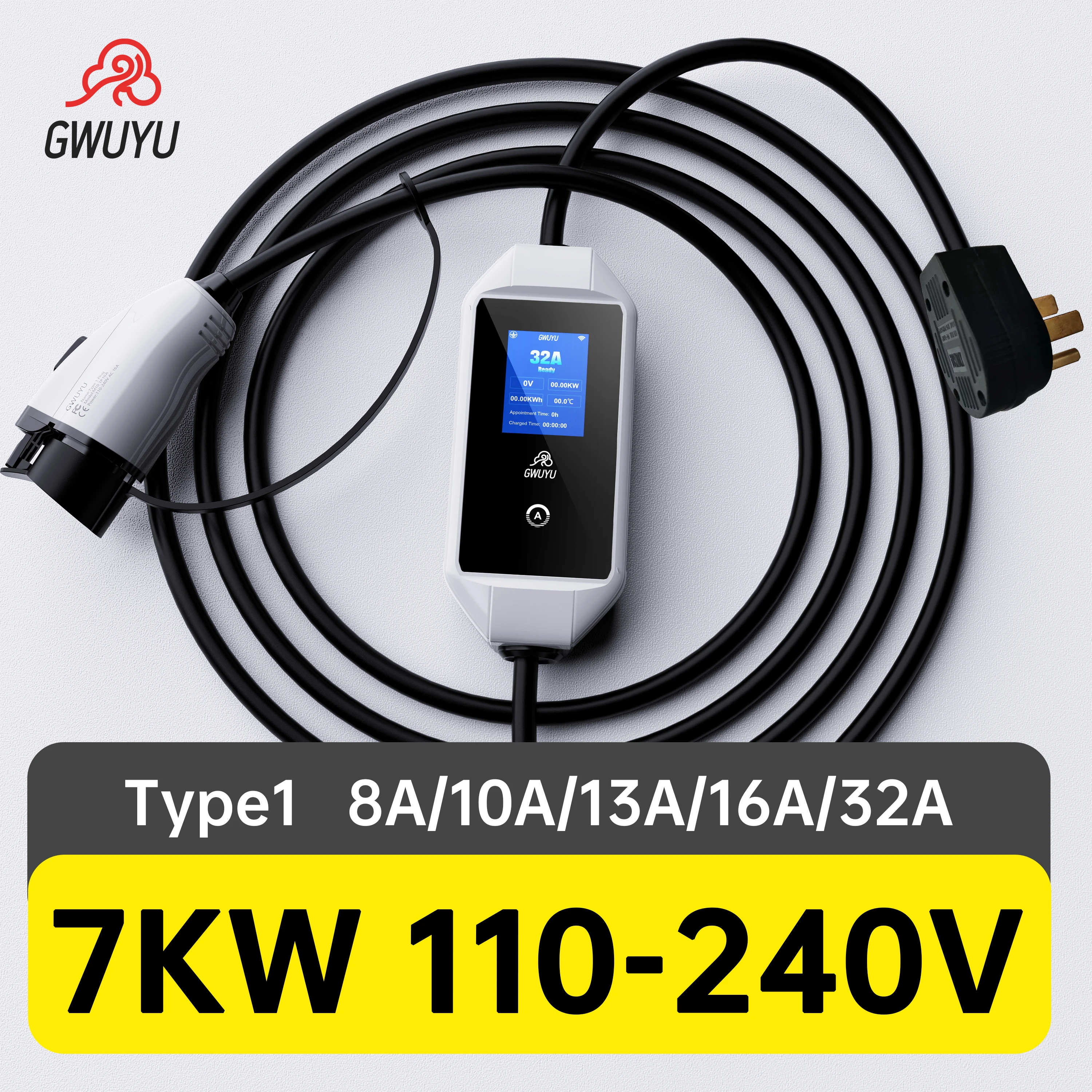 Портативное зарядное устройство EV 32A 7 кВт 5 м кабель типа 1 ГБ/T зарядная станция
