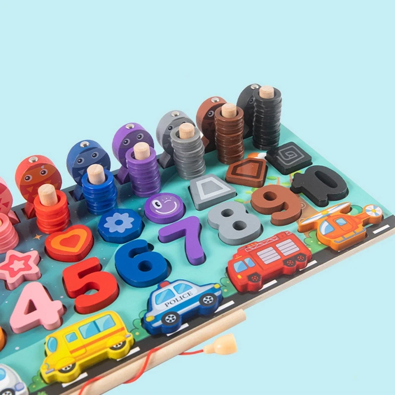 

Игрушки Монтессори для малышей, деревянные, в форме цифр, кубики для автомобилей, математическая счетная форма, Сортировочная головоломка, ...