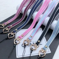 mobile phone strap charm striped lovely heart buckle phone lanyard anti lost chain hanging neck rope for working card keychain